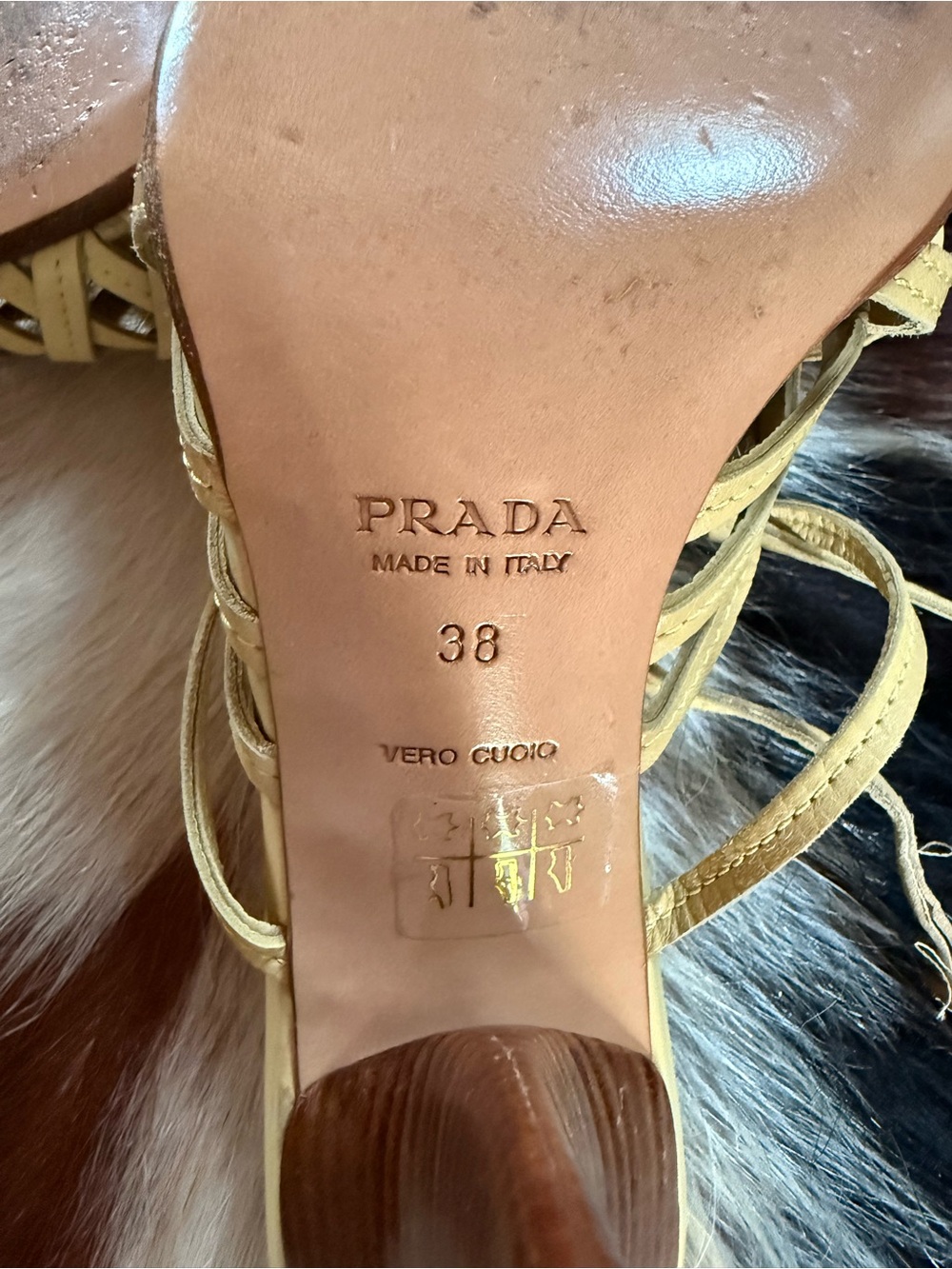 Prada Yellow Leather Woven Slingback Heels - Picture 7 of 9